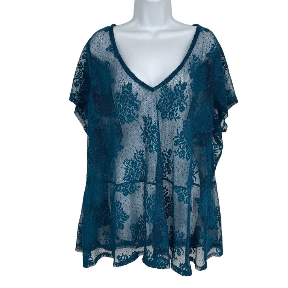 Lane Bryant Classic Sheer Cap-Sleeve Babydoll Lace Top Size 26/28